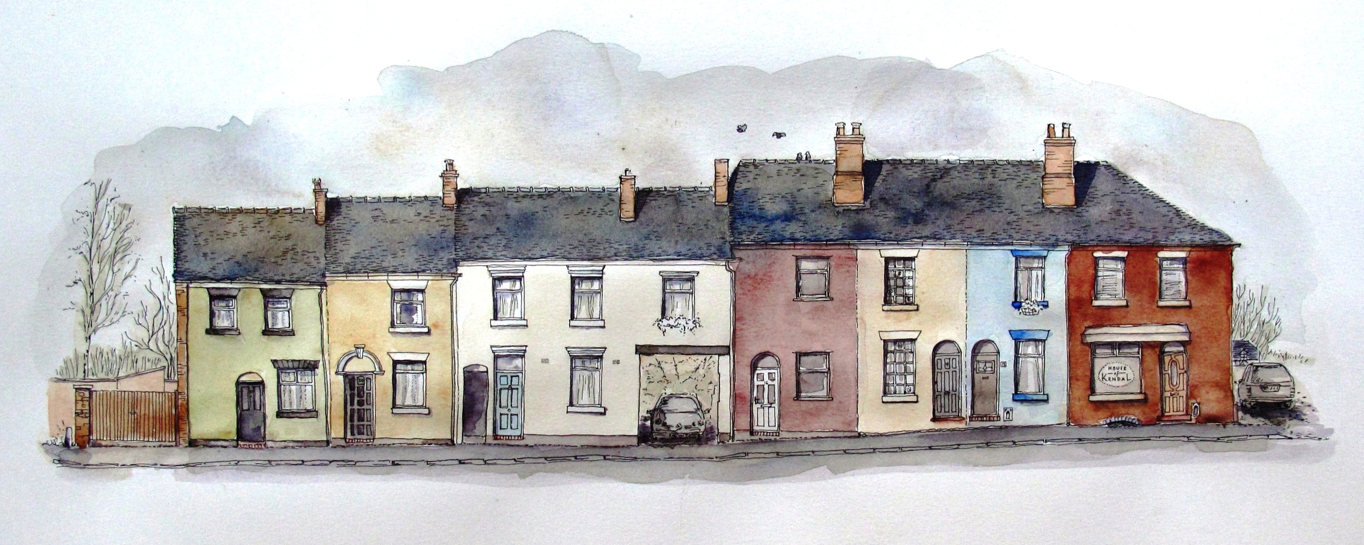 Well street, older north facing side, water colour