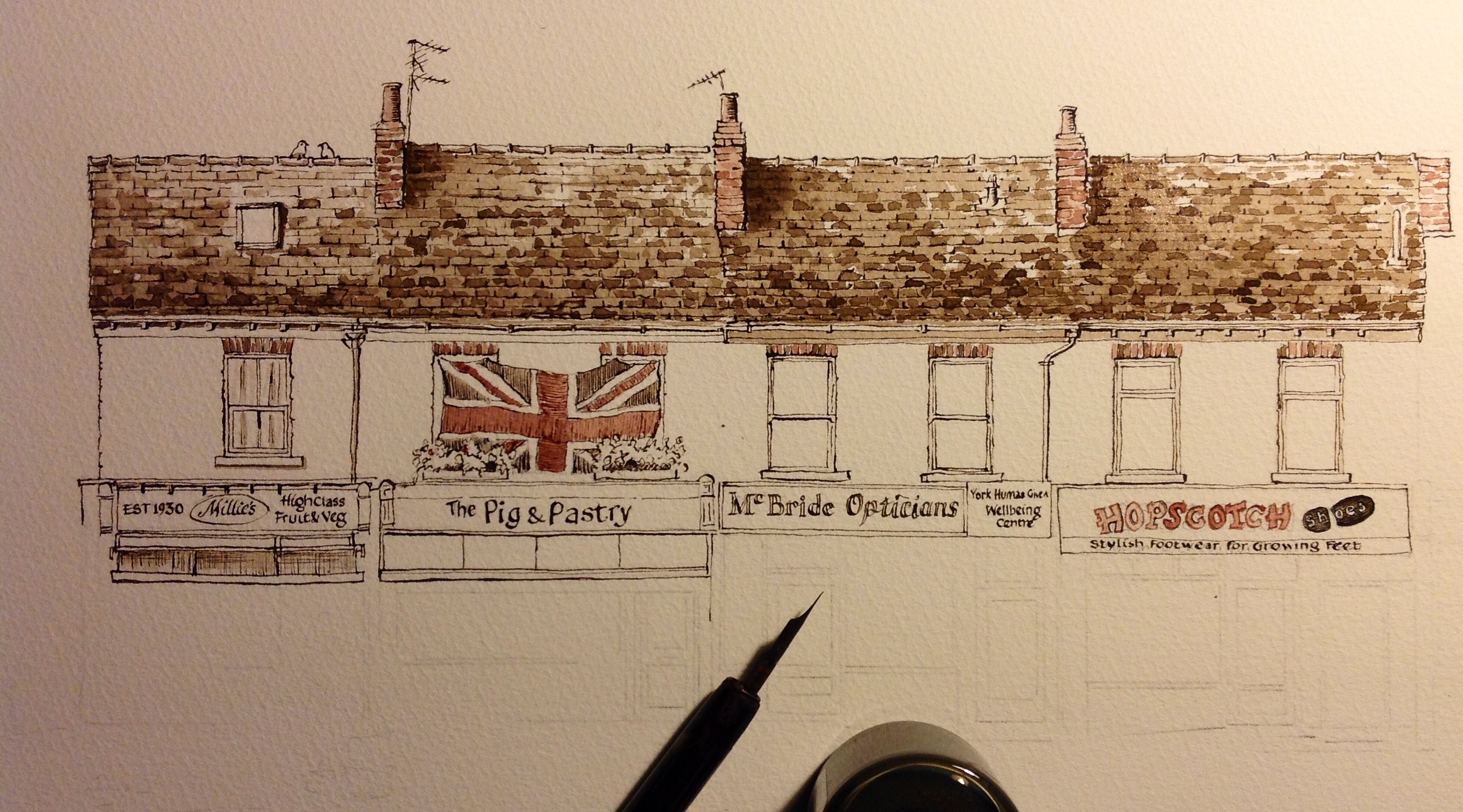 pen and ink Bishy Road
