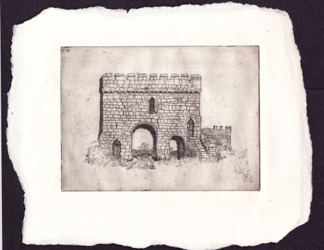 An old etching of Steeton Hall Gatehouse made in 1982