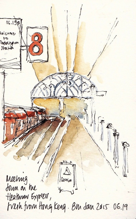 Sketch of Heathrow Express train at Paddington