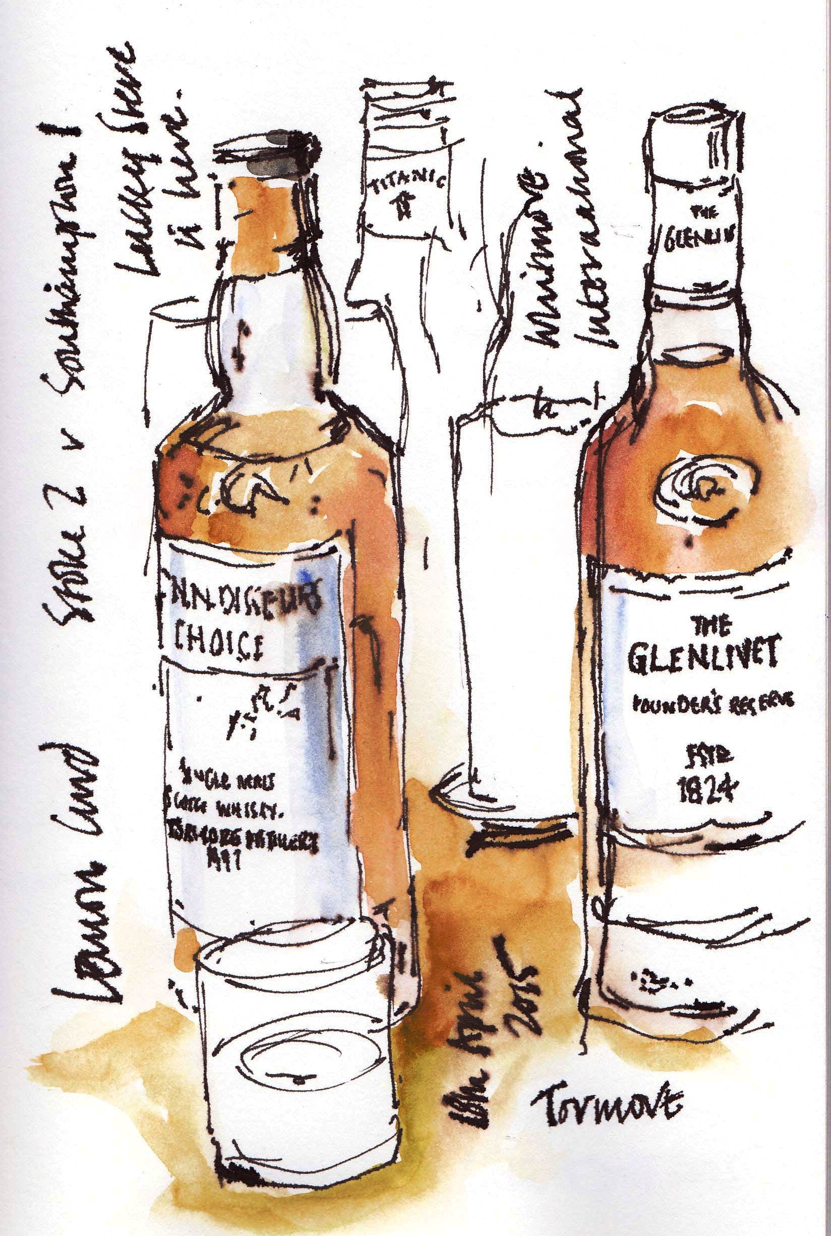 sketchof whisky bottles