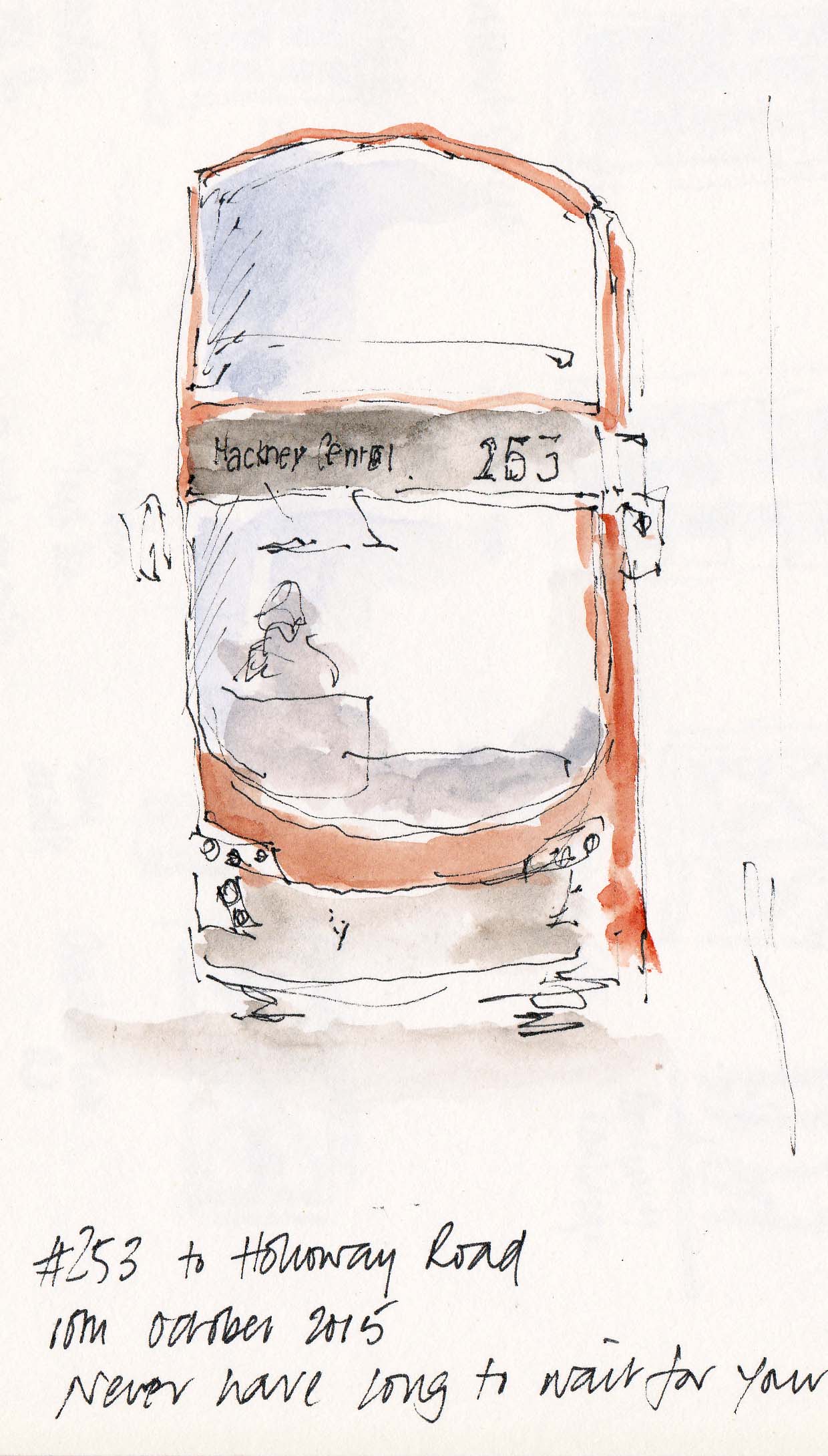 pen and ink drawing of 253 bus