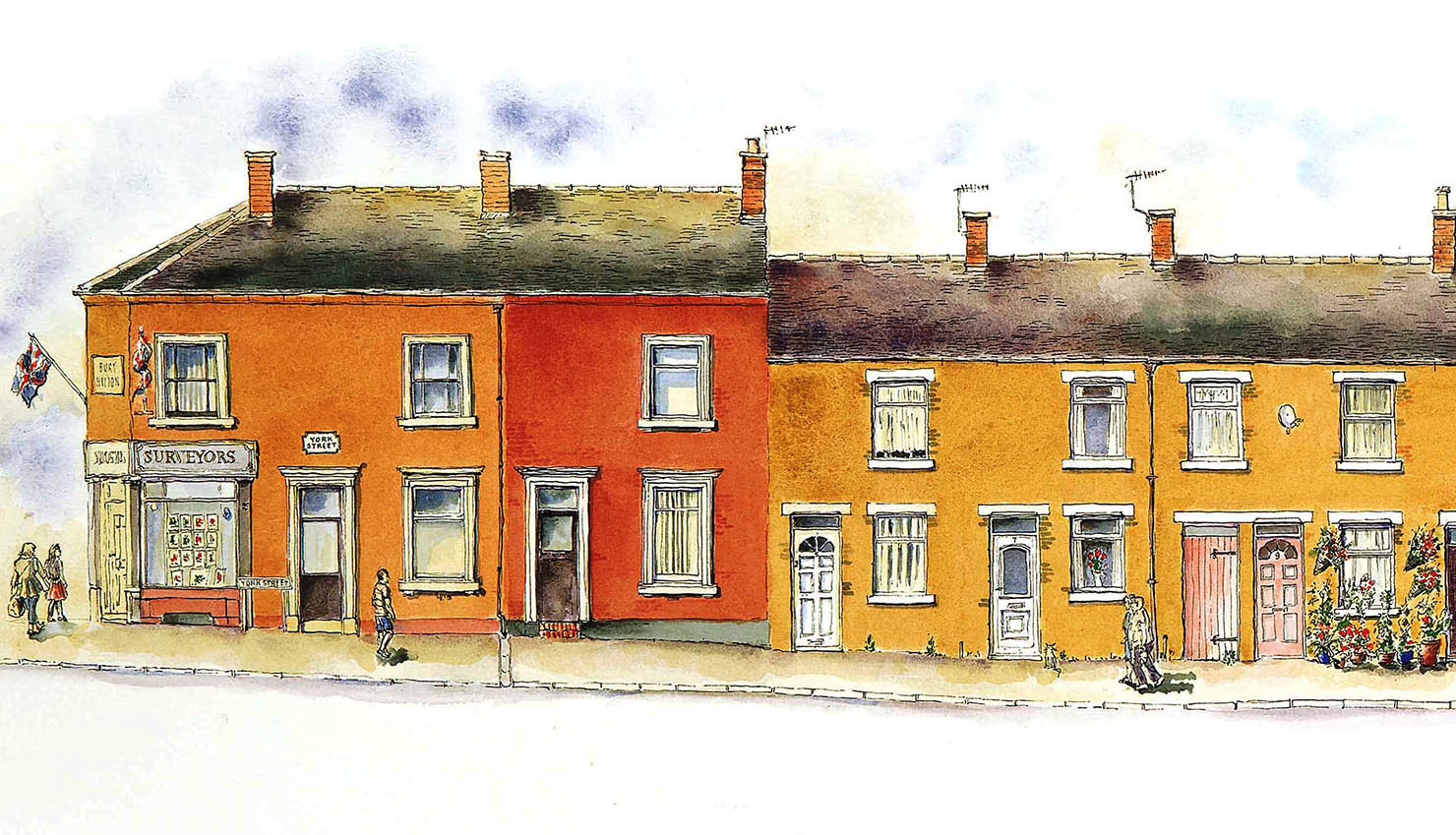 Bury and hilton and terraced houses on York Street Leekt