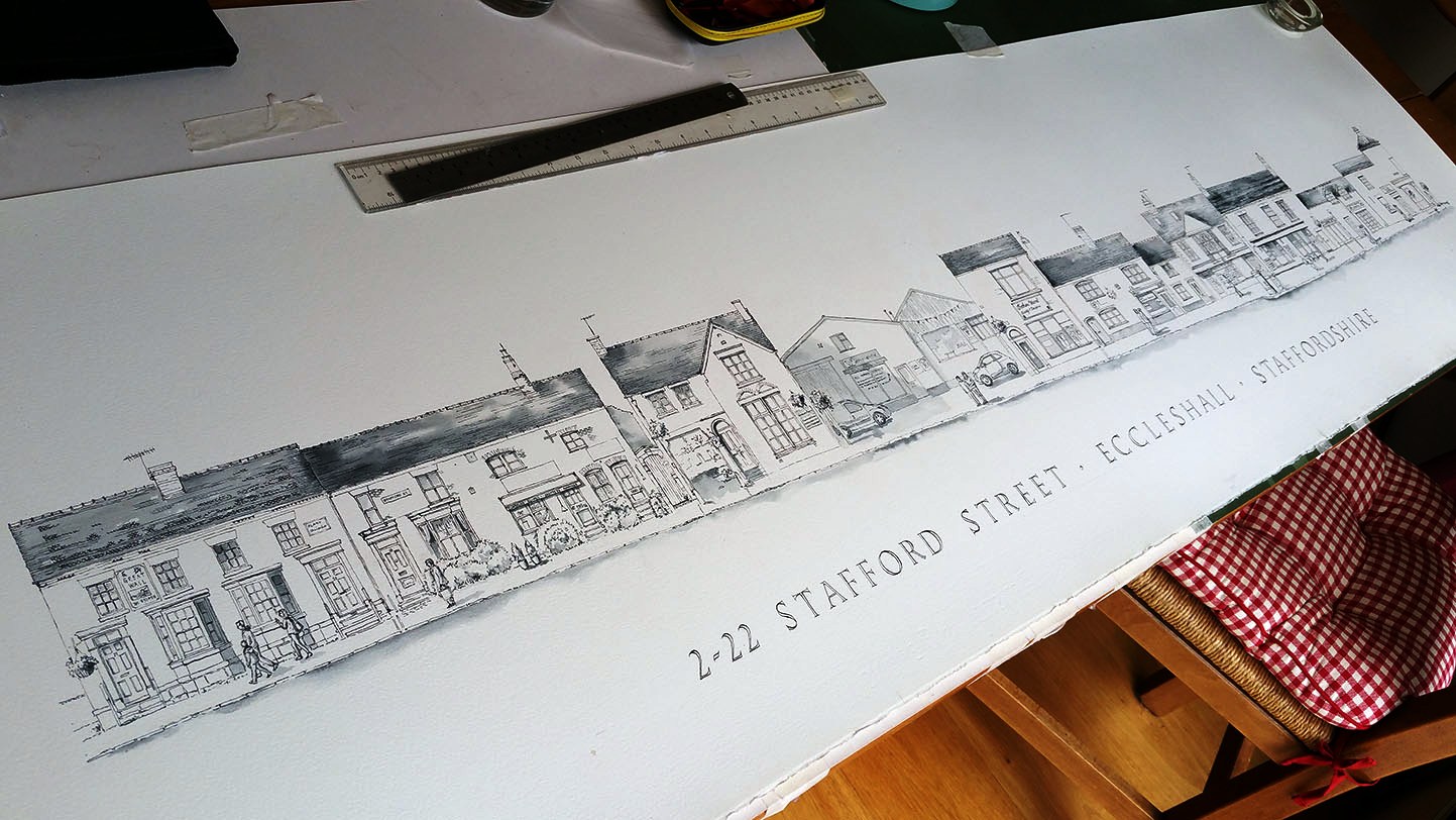 pen and ink drawing of eccleshall
