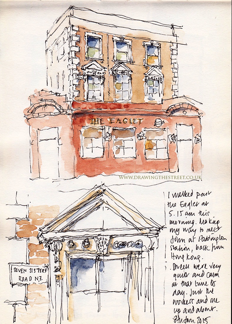 sketch of the Eaglet pub on Seven sisters Road London