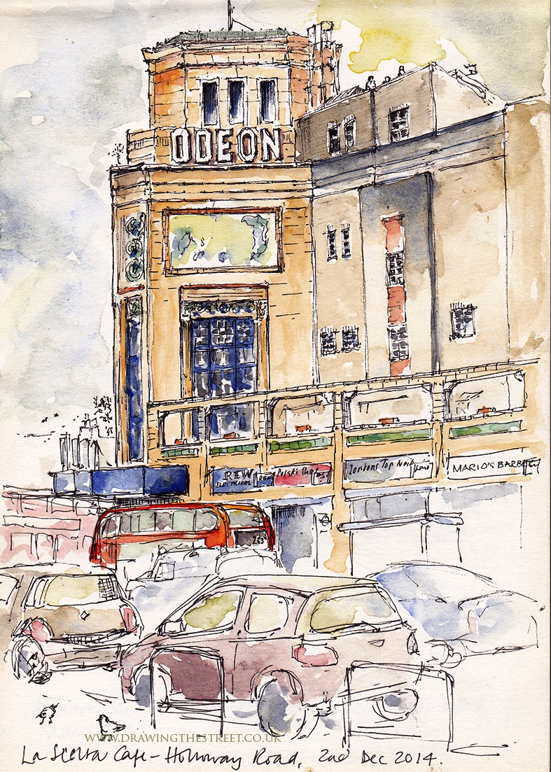 Pen and ink drawing of the Odeon cinema Holloway road
