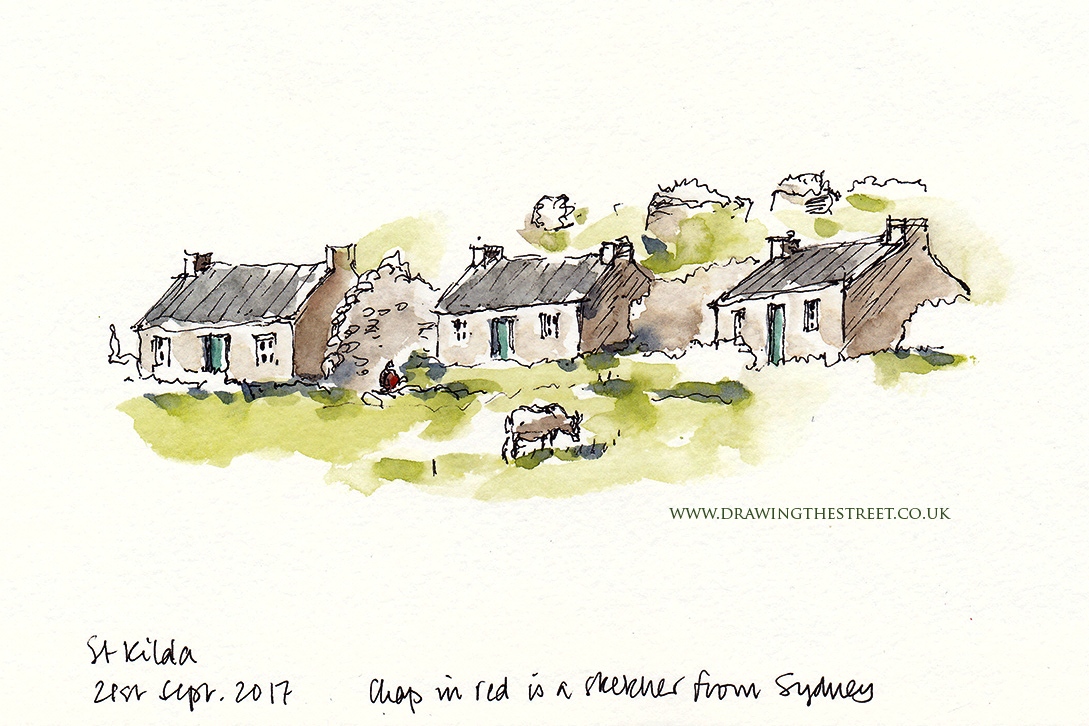 pen and ink sketch of st kilda village